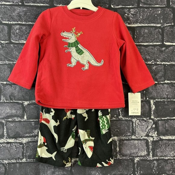 Carter's Other - Carter’s Just One You 12 Month T-Rex Antlers Red Black Pajama Set Dino
